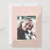 Blush Pink & Gold Color Block Foto Sweet 16 Kaart (Voorkant)