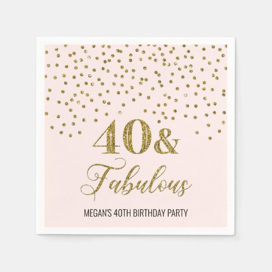 Blush Pink Gold Confetti 40 & Uitstekend Servet (Voorkant)