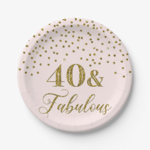 Blush Pink Gold Confetti 40th Birthday Party Papieren Bordje