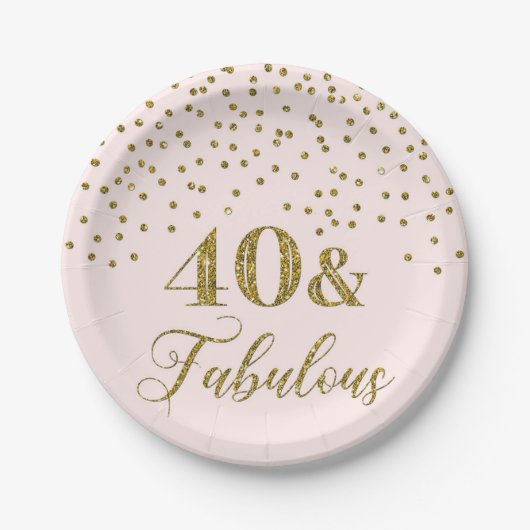 Blush Pink Gold Confetti 40th Birthday Party Papieren Bordje (Voorkant)