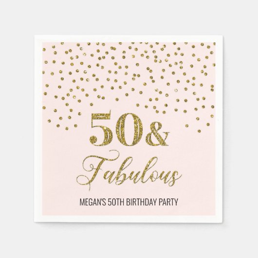 Blush Pink Gold Confetti 50 & Uitstekend Servet (Voorkant)