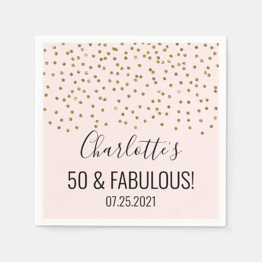 Blush Pink Gold Confetti 50 & Uitstekend Servet (Voorkant)