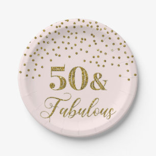 Blush Pink Gold Confetti 50th Birthday Party Papieren Bordje