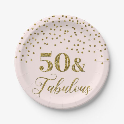 Blush Pink Gold Confetti 50th Birthday Party Papieren Bordje (Voorkant)