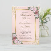 Blush Pink Gold Confetti Floral Repetitie Diner Kaart (Staand voorkant)