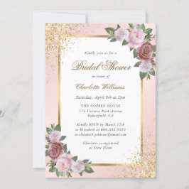 Blush Pink Gold Confetti Floral Vrijgezellenfeest Kaart