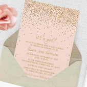 Blush Pink & Gold Confetti Girl's Baby shower Kaart