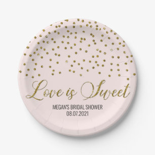 Blush Pink Gold Confetti Love is Sweet Papieren Bordje