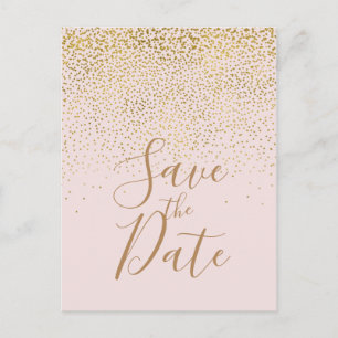 Blush Pink & Gold Confetti Modern Bewaar de datum Aankondigingskaart