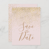 Blush Pink & Gold Confetti Modern Bewaar de datum Aankondigingskaart (Voorkant / Achterkant)