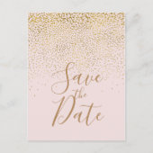 Blush Pink & Gold Confetti Modern Bewaar de datum Aankondigingskaart (Voorkant)