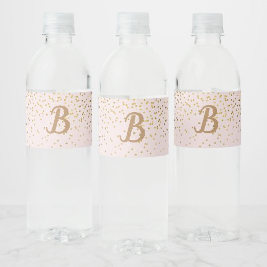 Blush Pink & Gold Confetti Modern Engagement Party Waterfles Etiket (Flessen)