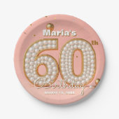 Blush Pink Gold Confetti Pearl 60th Birthday Papieren Bordje (Voorkant)