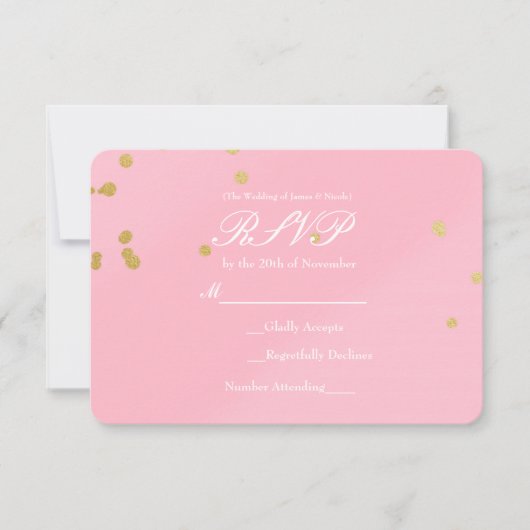 Blush Pink & Gold Confetti RSVP-kaartuitnodiging RSVP Kaartje (Voorkant)
