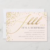 Blush Pink & Gold Confetti Script Surprise Party Kaart (Voorkant)