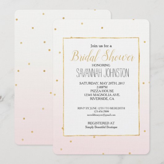 Blush Pink Gold Confetti Sparkle Ombre Kaart (Voorkant / Achterkant)