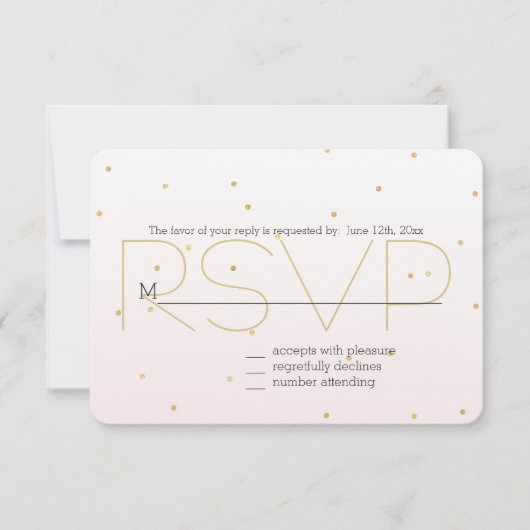 Blush Pink Gold Confetti Sparkle Ombre RSVP (Voorkant)