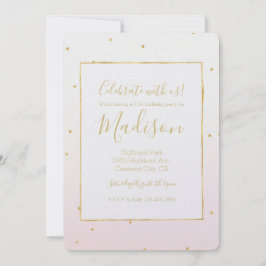Blush Pink Gold Confetti Sparkle Ombre Verjaardag Kaart