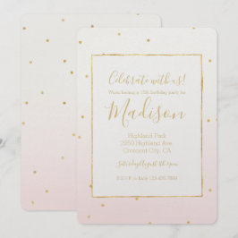 Blush Pink Gold Confetti Sparkle Ombre Verjaardag Kaart