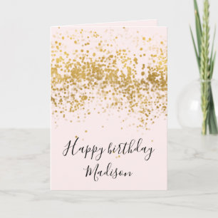Blush Pink Gold Confetti Stippen Birthday Kaart