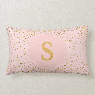 Blush Pink Gold Confetti Stippen   Monogram Initia Kussen