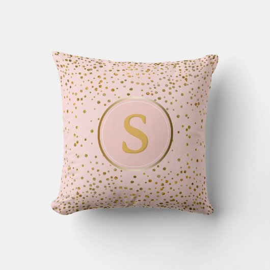 Blush Pink Gold Confetti Stippen | Monogram Initia Kussen (Voorkant)