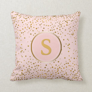 Blush Pink Gold Confetti Stippen   Monogram Initia Kussen