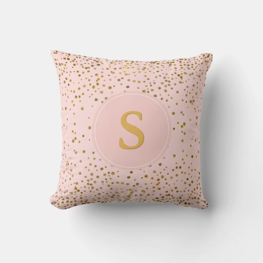 Blush Pink Gold Confetti Stippen | Monogram Initia Kussen (Voorkant)