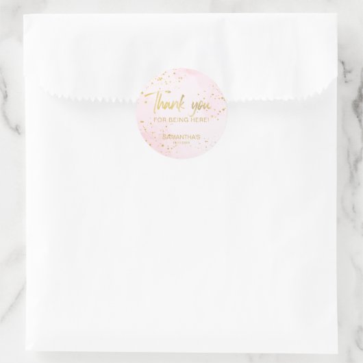 Blush Pink & Gold Confetti Sweet 16 Thank You Ronde Sticker (Tas)