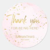 Blush Pink & Gold Confetti Sweet 16 Thank You Ronde Sticker (Voorkant)