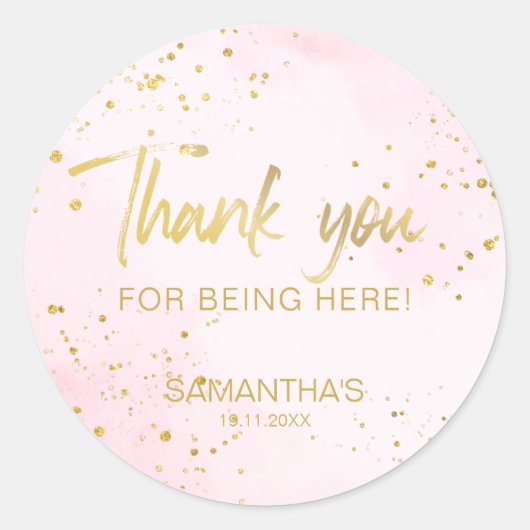 Blush Pink & Gold Confetti Sweet 16 Thank You Ronde Sticker (Voorkant)