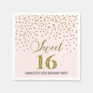 Blush Pink Gold Confetti Sweet 16 Verjaardag Servet