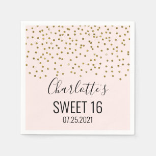 Blush Pink Gold Confetti Sweet 16 zaterdag Servet
