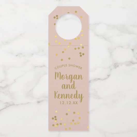 Blush Pink Gold Confetti Vrijgezellenfeest Fles La Flessenhanger (Voorkant)