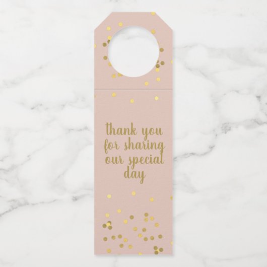Blush Pink Gold Confetti Vrijgezellenfeest Fles La Flessenhanger (Achterkant)