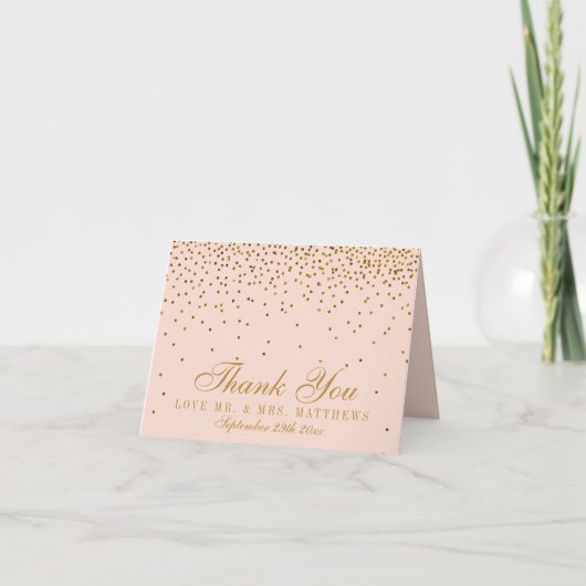 Blush Pink & Gold Confetti Weddenschap Hartelijk d Bedankkaart (Voorkant)