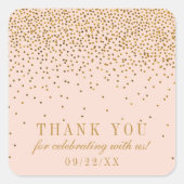 Blush Pink & Gold Confetti Weddenschap Hartelijk d Vierkante Sticker (Voorkant)