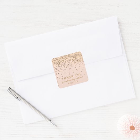 Blush Pink & Gold Confetti Weddenschap Hartelijk d Vierkante Sticker (Envelop)