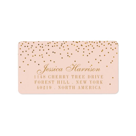Blush Pink & Gold Confetti Wedding Etiket (Voorkant)