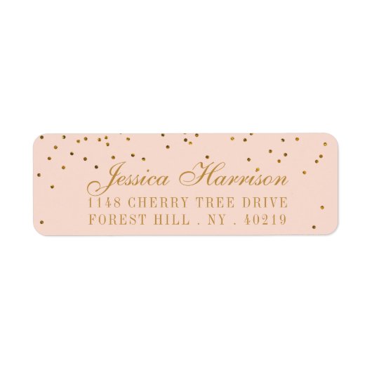 Blush Pink & Gold Confetti Wedding Etiket (Voorkant)