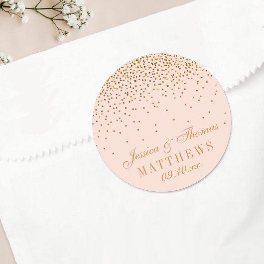Blush Pink & Gold Confetti Wedding Favor Ronde Sticker