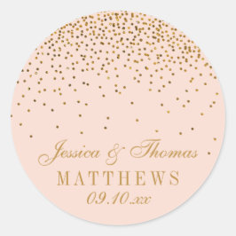 Blush Pink & Gold Confetti Wedding Favor Ronde Sticker