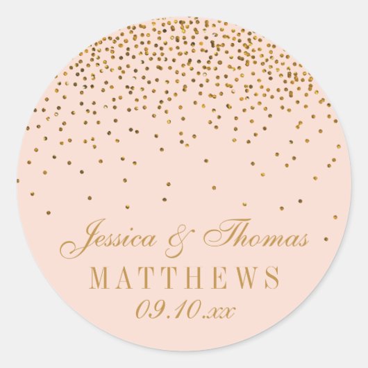 Blush Pink & Gold Confetti Wedding Favor Ronde Sticker (Voorkant)