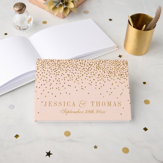 Blush Pink & Gold Confetti Wedding Gastenboek (Voorkant open)