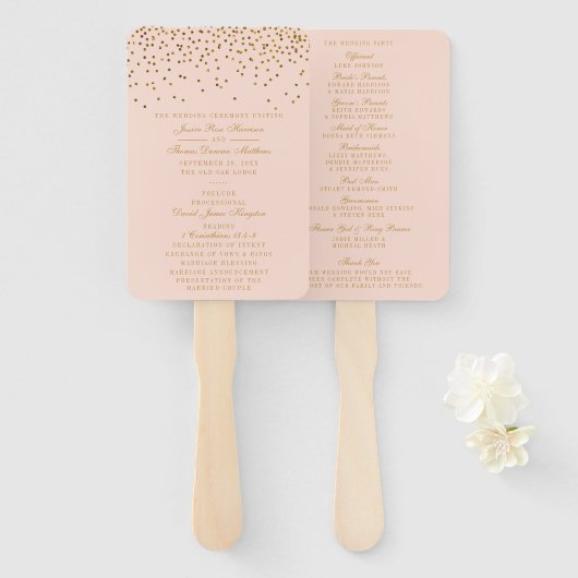 Blush Pink & Gold Confetti Wedding Program Handwaaier (Voorkant en achterkant)