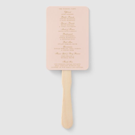 Blush Pink & Gold Confetti Wedding Program Handwaaier (Achterkant)