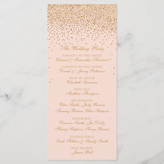 Blush Pink & Gold Confetti Wedding Program Programmakaart (Achterkant)