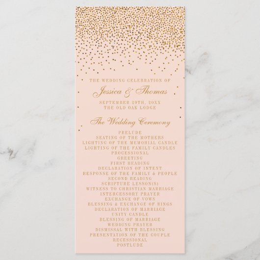 Blush Pink & Gold Confetti Wedding Program Programmakaart (Voorkant)