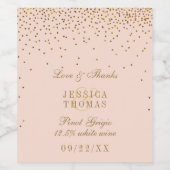 Blush Pink & Gold Confetti Wedding Wijn Etiket (Enkel label)