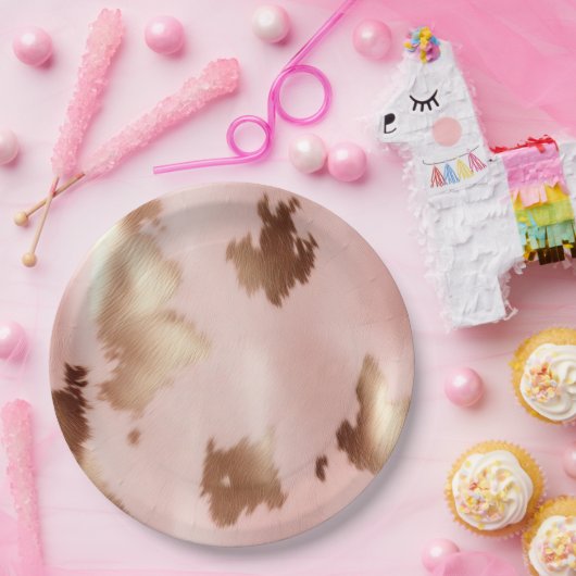 Blush Pink Gold Cowgirl Koeienhuid Papieren Bordje (Feest)